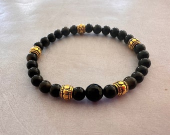 Gold Obsidian Gemstone Stretch Bracelet