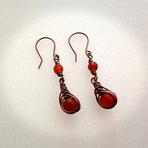Carnelian and Copper Herringbone Weave Earrings image 6