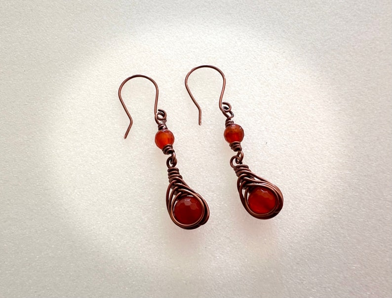 Carnelian and Copper Herringbone Weave Earrings image 6