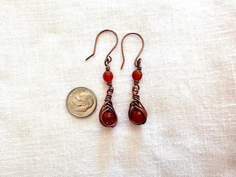 Carnelian and Copper Herringbone Weave Earrings image 7