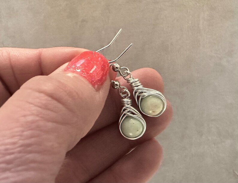 Turquoise Wire Wrapped Earrings. Stainless Steel Ear Wires image 2