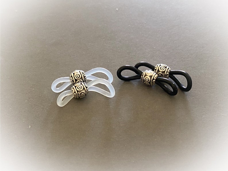 Designer Eyeglass Holders. Clear or Black Stretch Loops with Ornate Antique Silver Beads. Sold by the Pair or in Multiples image 6