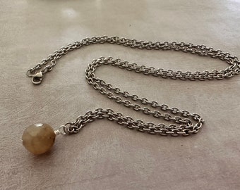 Fire Agate Pendant & Stainless Steel Necklace