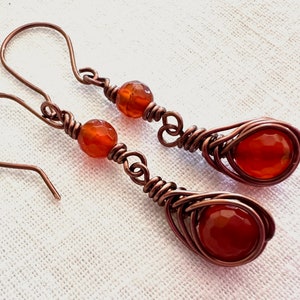 Carnelian and Copper Herringbone Weave Earrings image 2