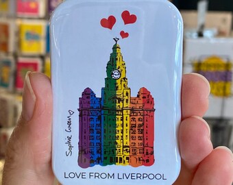 Liverpool 'Love from Liverpool' Liver Building Rainbow fridge magnet