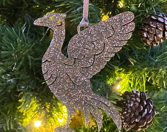 Liverpool Liverbird Christmas Decoration Silver Glitter