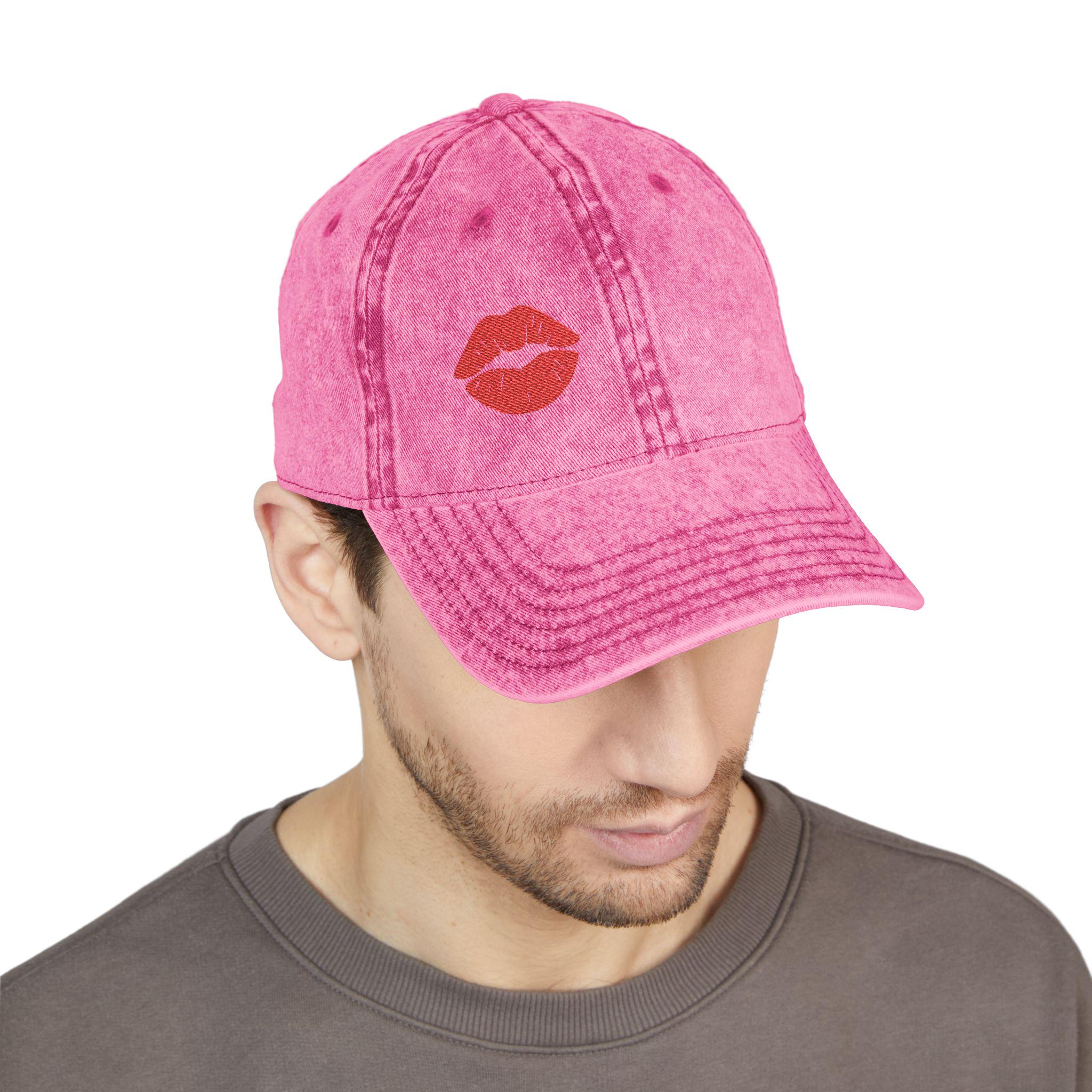 Red Lips Vintage Hat Bold Embroidered Kiss Hat for Flirty, Fun