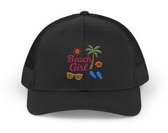 Beach Girl Trucker Hat Geborduurde Summer Vibes-hoed voor Coastal Queens