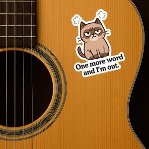 One More Word and I’m Out Cat Sticker – Grumpy Vinyl Sticker for Laptops, Water Bottles, Notebooks & Mood Communication