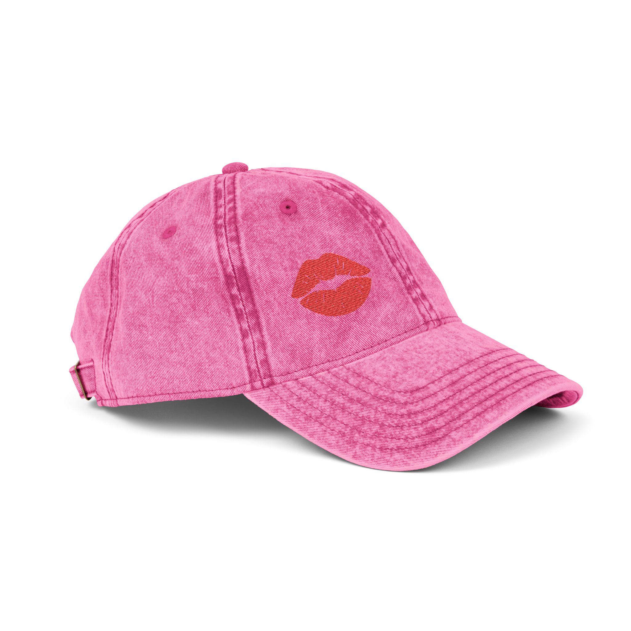 Red Lips Vintage Hat Bold Embroidered Kiss Hat for Flirty, Fun
