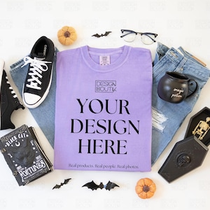 Violet Comfort Colors 1717 T-Shirt Mockup, Tee Flat Lay Mock-up, Lifestyle Mock, Halloween Aesthetics