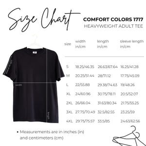 Comfort Colors 1717 Unisex T-shirt Size Chart Centimeters and Inches, C1717 Tshirt Size Guide, Sizing for Print on Demand, 4 Editable PNGs