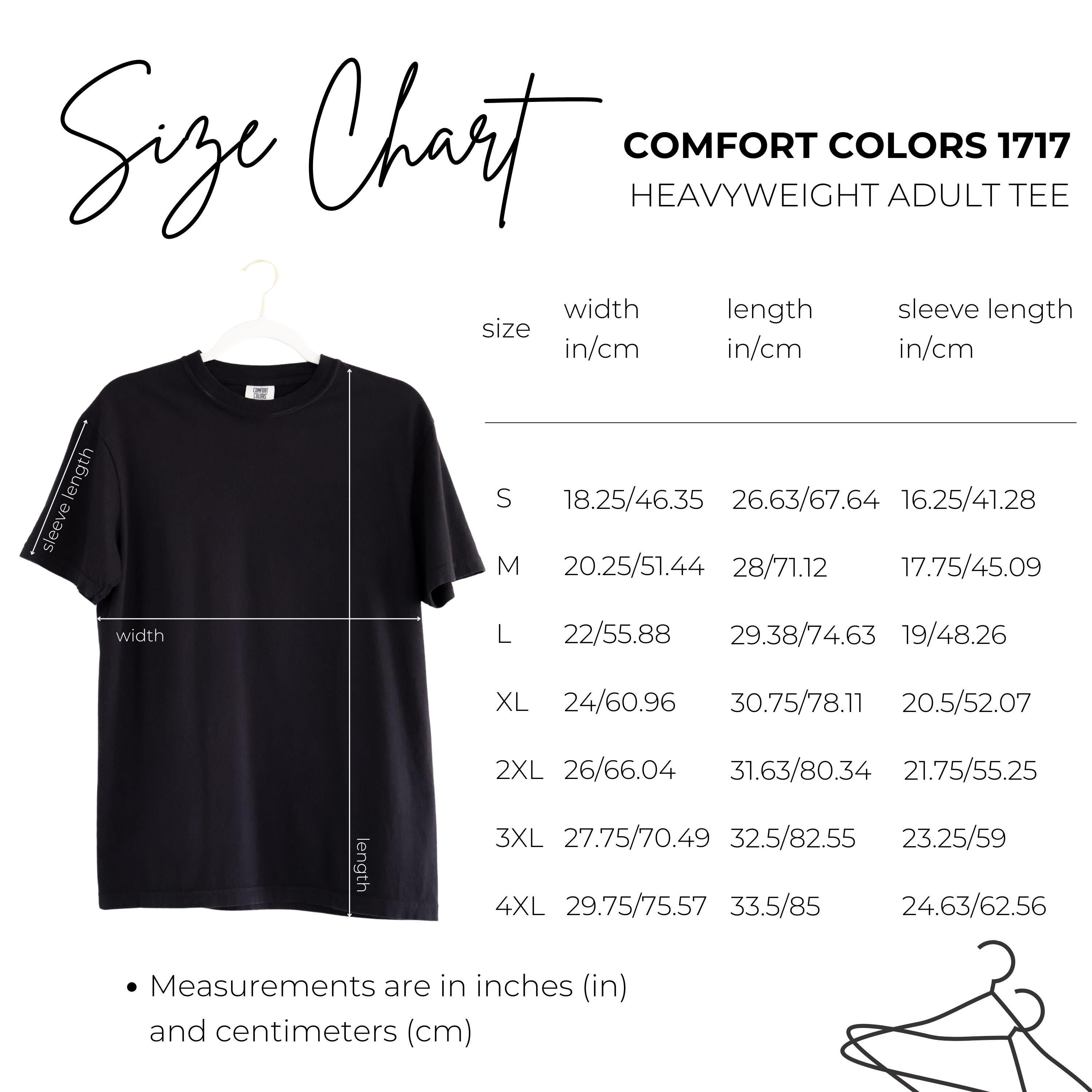 Buy Comfort Colors 1717 Unisex T-shirt Size Chart Centimeters and Inches,  C1717 Tshirt Size Guide, Sizing for Print on Demand, 4 Editable Pngs Online  in India - Etsy