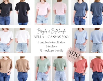 Bella + Canvas 3001 Front, Back & Split View Tshirt Mockup Bundle, BC 3001 Mock up, Minimalistisches Shirt Mock, echtes Modell, Splitview