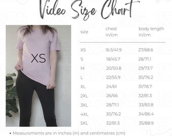 Editable Bella Canvas 3001 Video Size Chart, Imperial and Metric Bella Canvas T-shirt Video Sizing Guide, Bella Canvas Shirt Video Mockup