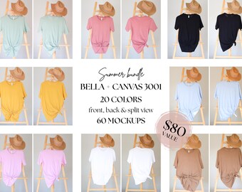 20 Farben Bella + Canvas 3001 Front, Back & Split View T-Shirt Mockups Bundle, BC 3001 Mock ups, Sommer Tshirt Mockups, Boho Ästhetik