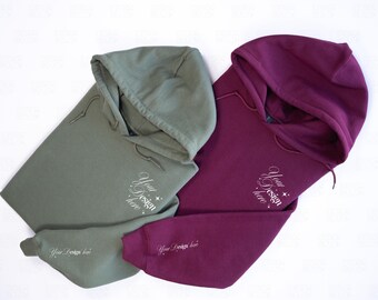 Coppia di Gildan 18500 verde militare e marrone mockup / Duo G185 Felpa con cappuccio mock / Due felpe con cappuccio foto