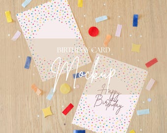 Birthday Invitation Card Mockup, Birthday Card Mock up, Portrait 5x7 Card Mockup, Postcard Mockup, Kids Birthday Mockup, 2 Cards Confetti