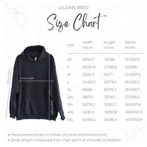 Gildan 18500 Size Chart In Centimeters and Inches, Gildan 18500 Unisex Hoodie Sizing Mockup, G185 Mockup Size Guide, Editable 4 PNGs