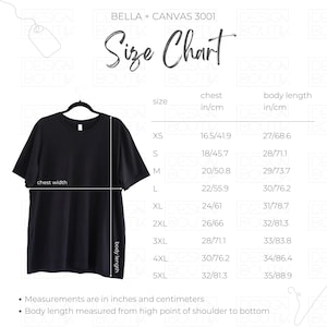 Bella Canvas 3001 Size Chart In Centimeters and Inches, Bella + Canvas 3001 Size Guide, Bella Canvas Sizing Mockup, 4 Editable PNGs