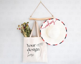 Natural Tote Bag Mockup, Canvas Tote Bag Mock up, Shopping Bag Mock-up, Promotional Bag Mock, Summer Bag Mockup, Floral Boho Tote Bag Mockup