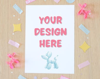 Maquette de carte d'invitation d'anniversaire fille, maquette de carte d'anniversaire, maquette de carte numérique de voeux Portrait 5 x 7, anniversaire d'enfants, objet intelligent PSD