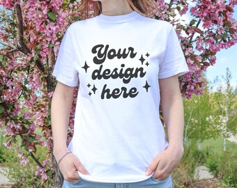 Comfort Colors 1717 White Tshirt Mockup | Comfort Colors 1717 Mockup White T-shirt Mockup | Tee Floral Mock up | Real Model T-shirt Mockup