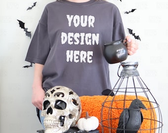 Graphite Comfort Colors 1717 Mockup, Fall Tee Mock up, Halloween CC1717 Mockup, Halloween T-shirt Mock-up, Fall Shirt Mockup