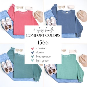 Comfort Colors 1566 Bundle of 4 Mockups, Flat Lay Crewneck Mock up Bundle, Front and Sleeve Mockups, Folded Sweatshirt Mock-ups