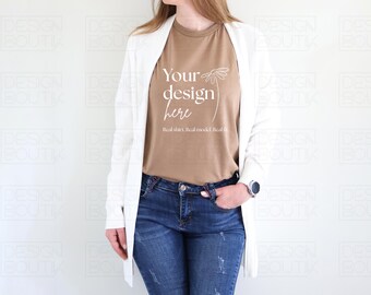 Bella + Canvas 3001 Vintage Brown T-shirt Mockup | Bella Canvas Brown Tshirt Mock Up | BC 3001 Tee Mock-up | Bella-Canvas Real Model Mock