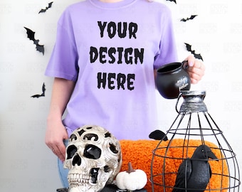 Violet Comfort Colors 1717 Mockup, Fall Tee Mock up, Halloween CC1717 Mockup, Halloween T-shirt Mock-up, Fall Shirt Mockup