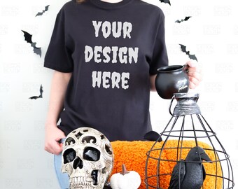 Black Comfort Colors 1717 Mockup, Fall Tee Mock up, Halloween CC1717 Mockup, Halloween T-shirt Mock-up, Fall Shirt Mockup