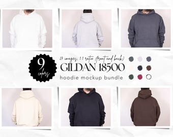 9 colors Gildan 18500 Hoodie Mockup Bundle, G185 Real Male Model Mock-ups, Man Hooded Sweatshirt Mock Ups, Mens Hoodie Mockups for POD