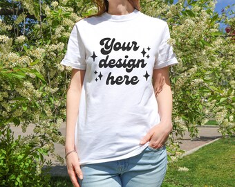 Comfort Colors 1717 White Tshirt Mockup | Comfort Colors 1717 Mockup White T-shirt Mockup | Tee Floral Mock up | Real Model T-shirt Mockup