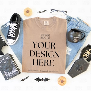 Espresso Comfort Colors 1717 T-Shirt Mockup, Tee Flat Lay Mock-up, Lifestyle Mock, Halloween Aesthetics