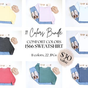 11 Colors Comfort Colors 1566 Bundle, Flat Lay Crewneck Mock up Bundle, Front and Sleeve Mockups, Folded Sweatshirt Mock-ups