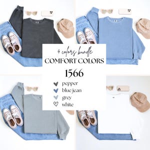 Comfort Colors 1566 Bundle of 4 Mockups, Flat Lay Crewneck Mock up Bundle, Front and Sleeve Mockups, Folded Sweatshirt Mock-ups