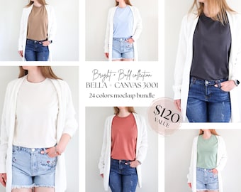 24 Colors Bella + Canvas 3001 Mockup Bundle, Minimalistic Tshirt Mock Up Bundle, BC 3001 Shirt Mock-up, Neutral Shirt Mockups