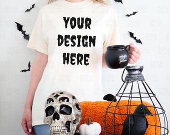 Ivory Comfort Colors 1717 Mockup, Fall Tee Mock up, Halloween CC1717 Mockup, Halloween T-shirt Mock-up, Fall Shirt Mockup