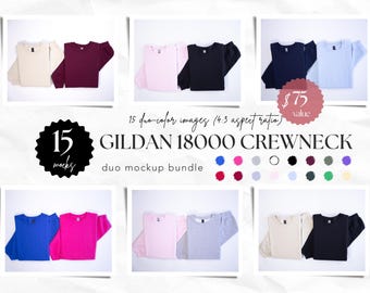 15 Couple Gildan 18000 Couple Mockups | Duo Unisex Crewneck Sweatshirt Mockup Bundle