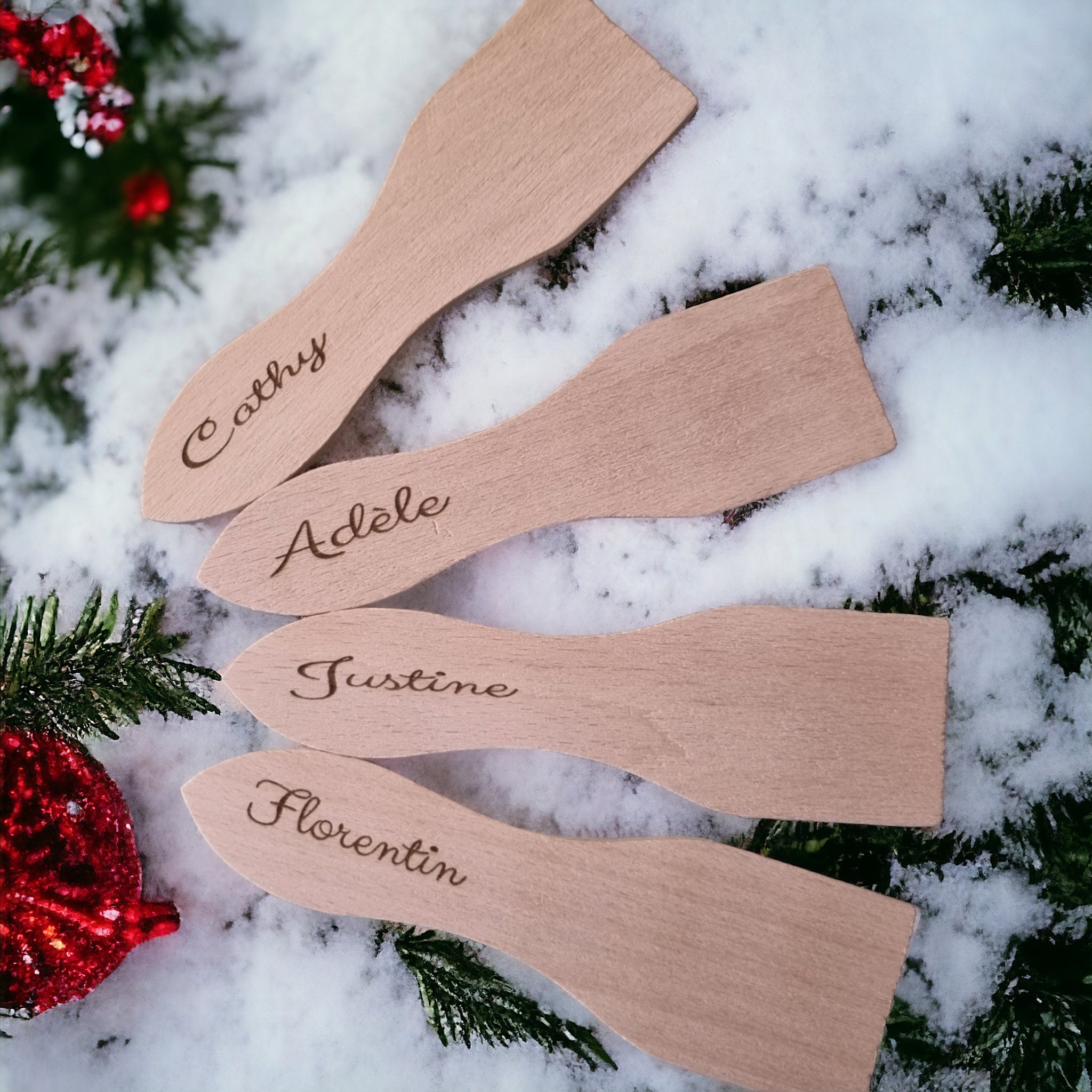 6 Spatules à Raclette En Bois Personnalisables - Gravure Prénom Ou Motif - Fabriqué En France