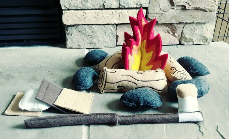 Felt Campfire with lantern play set Felt Bonfire Playset kids camping play campfire campfire play set gift for kids image 2