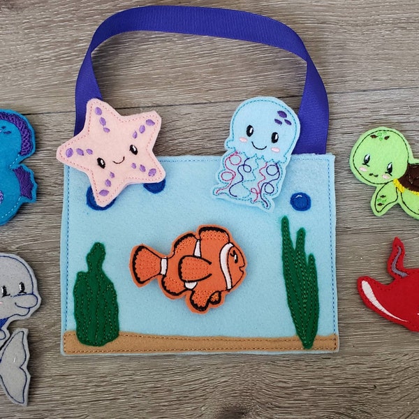 Felt finger puppet animal - Ocean Animal quiet book page -  Gift for kids - Party Favor - baby shower gift - Under the Sea - sea creatures