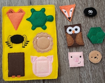 Animal Shapes Felt Quiet Book Page: Montessori Sensory Toy
