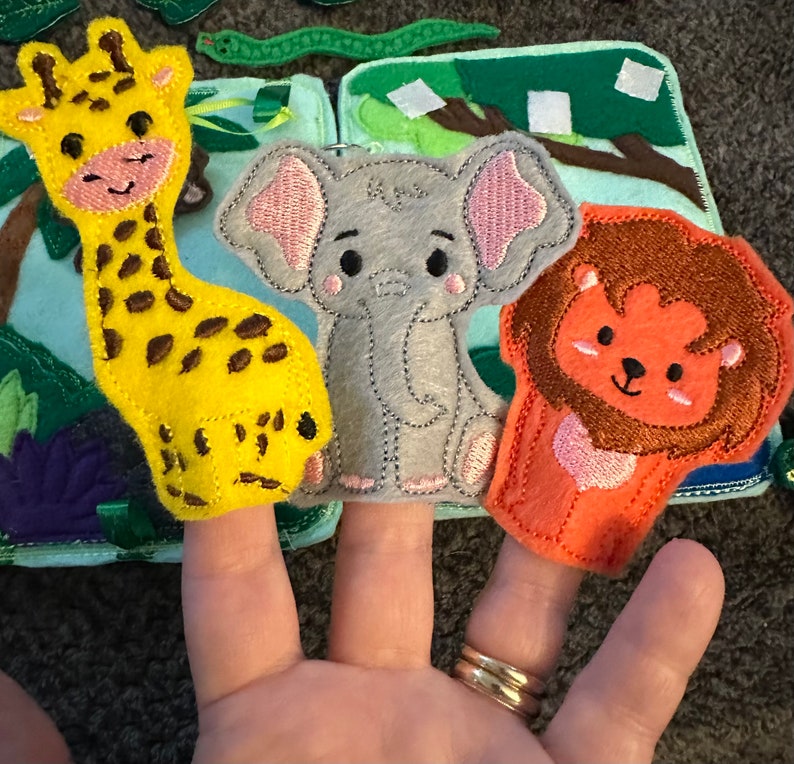 Jungle Animal Toddler Quiet Book Busy Book Zoo Animal Activity Book Gift for Toddler Animal Finger Puppets Educational Quiet Book image 5