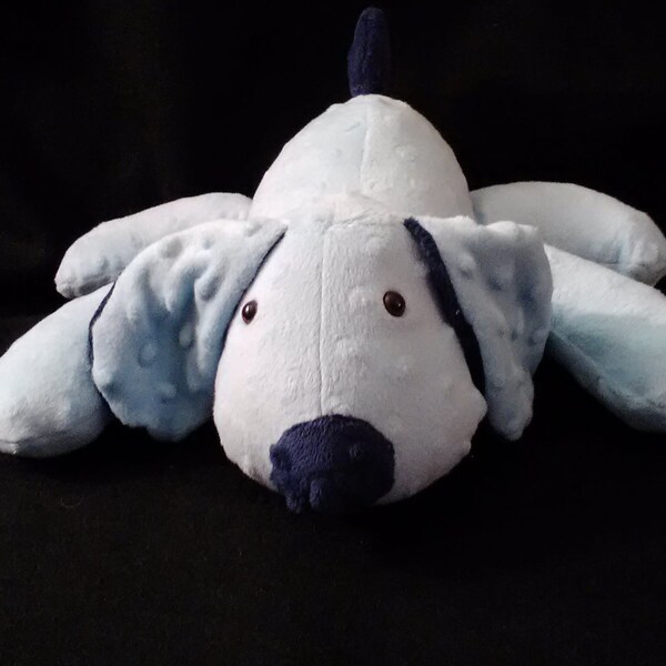 Stuffed Puppy Dog Soft Toy -  Navy blue and Baby Blue Minky Dot Fabric - stuffed animal - dog - Plushie - Custom Colors - Floppy Ears