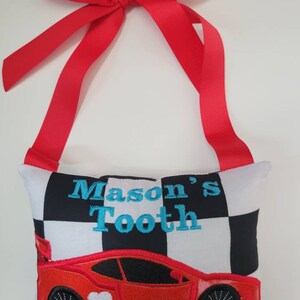 Red Racecar Tooth Fairy Pillow for Boys, Personalized Tooth Fairy Pillow, Tooth Fairy Gift, Hanging Tooth Fairy Pillow, Custom Tooth Pillow