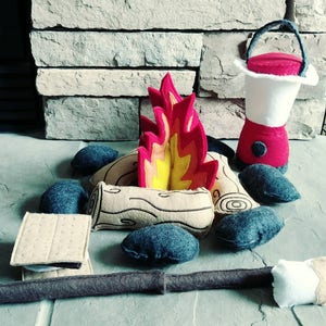 Felt Campfire with lantern play set Felt Bonfire Playset kids camping play campfire campfire play set gift for kids image 1