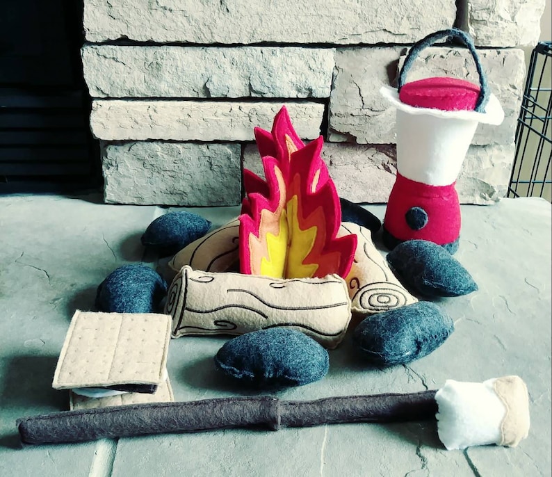 Felt Campfire with lantern play set Felt Bonfire Playset kids camping play campfire campfire play set gift for kids image 1