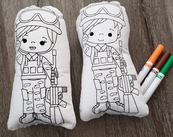 Military soldier plushie, soft toy, coloring doll, quiet toy, Christmas gift for kids, soldier pillow, busy toy